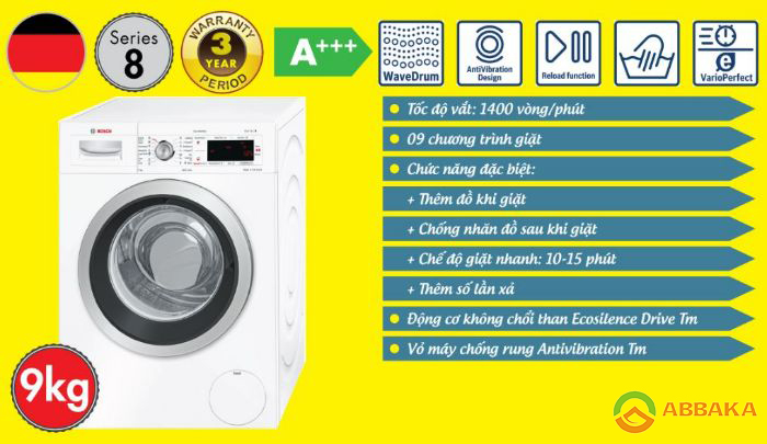 Máy giặt Bosch WAW28480SG tiết kiệm năng lượng, thân thiện với môi trường