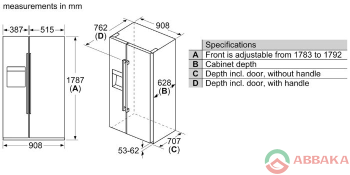 Thông số kỹ thuật của Tủ lạnh Side by Side Bosch KAI93VBFP