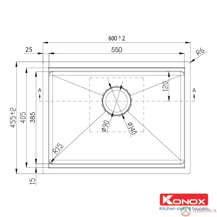 Thông số kỹ thuật của Chậu rửa Konox Workstation–Undermount Sink KN6046SU