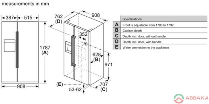 Thông số kỹ thuật của Tủ Lạnh Side By Side Bosch KAD93ABEP